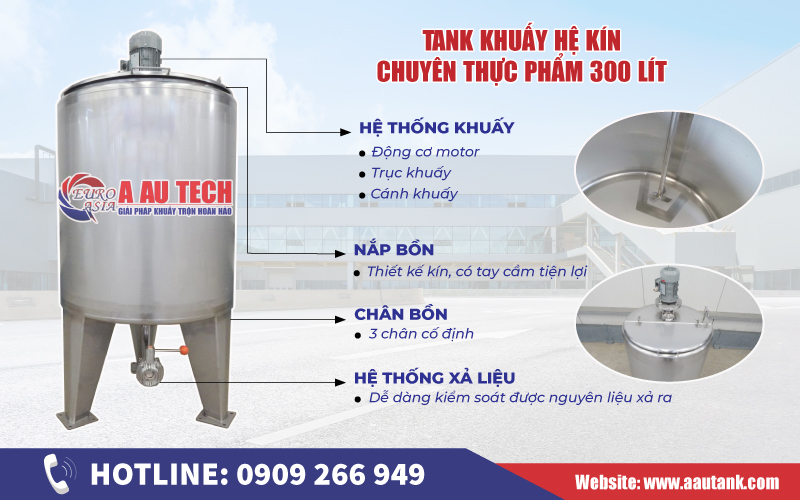 Tank khuấy hệ kín 300 lít